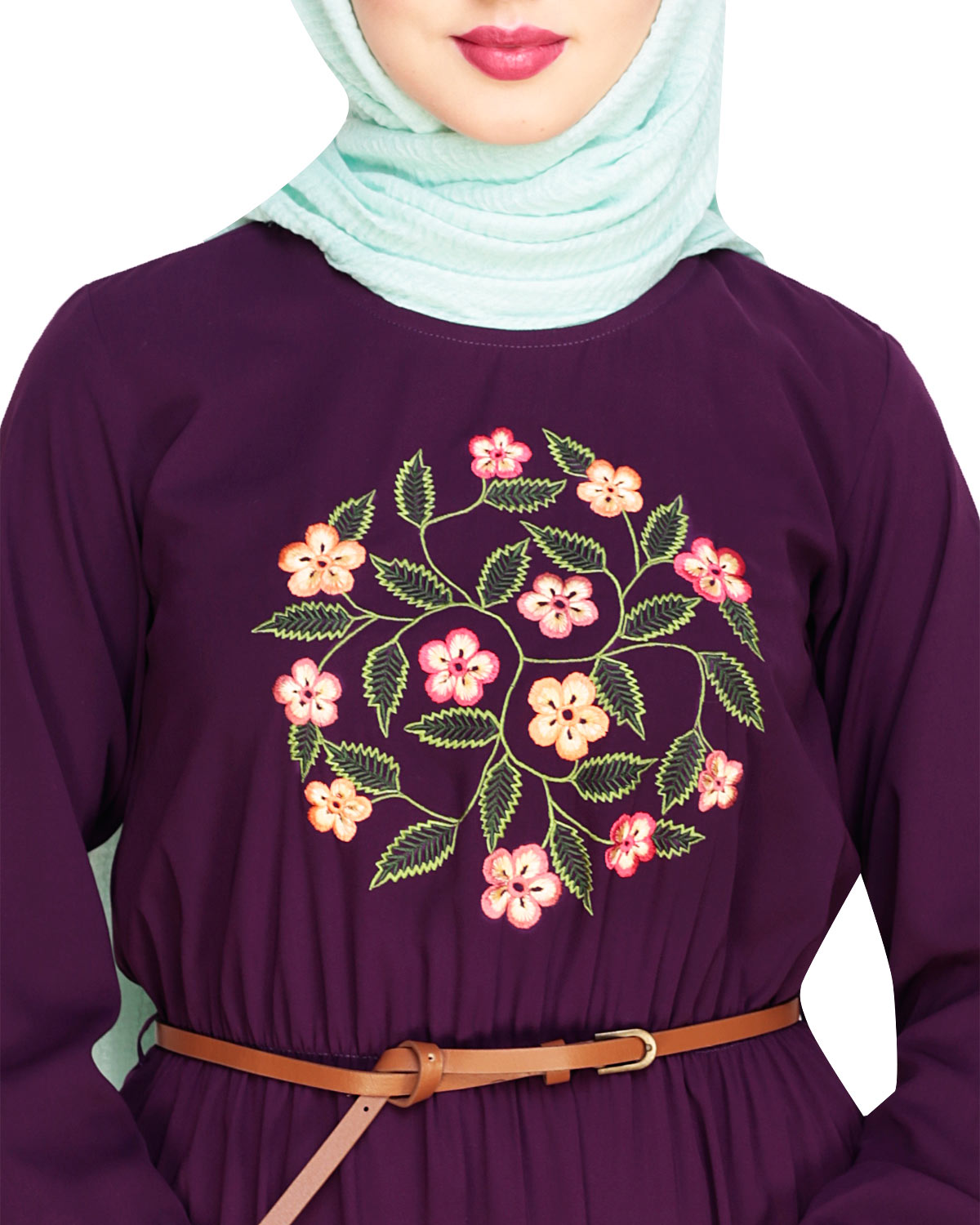 Plush Embroidered Maxi Dress Abaya Purple