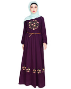 Plush Embroidered Maxi Dress Abaya Purple