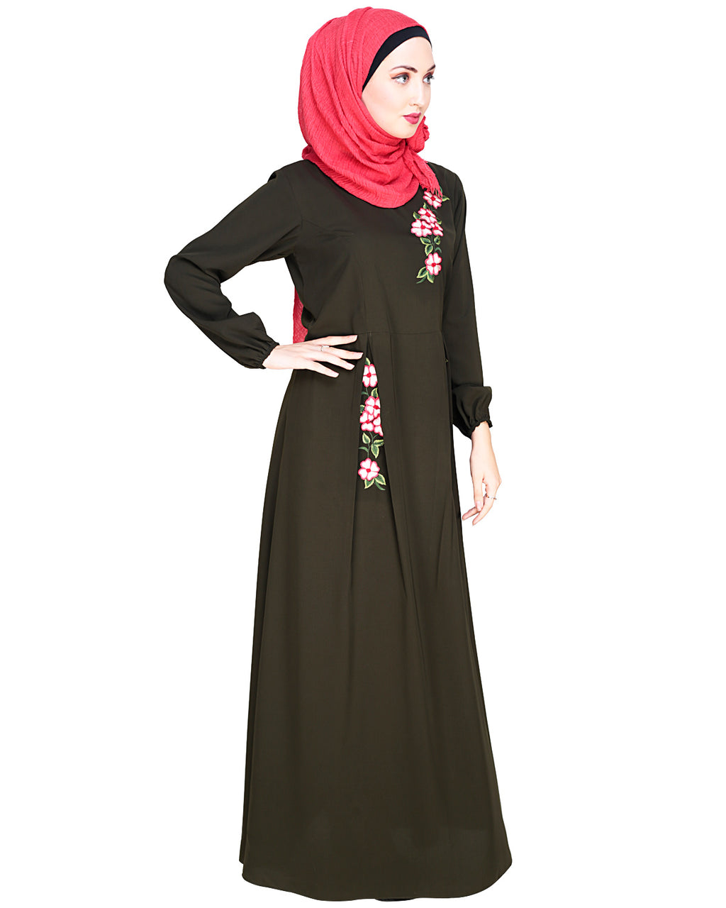 Box Pleated Abaya Olive