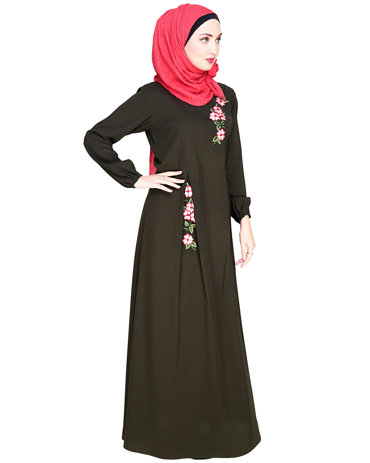 Box Pleated Abaya Olive