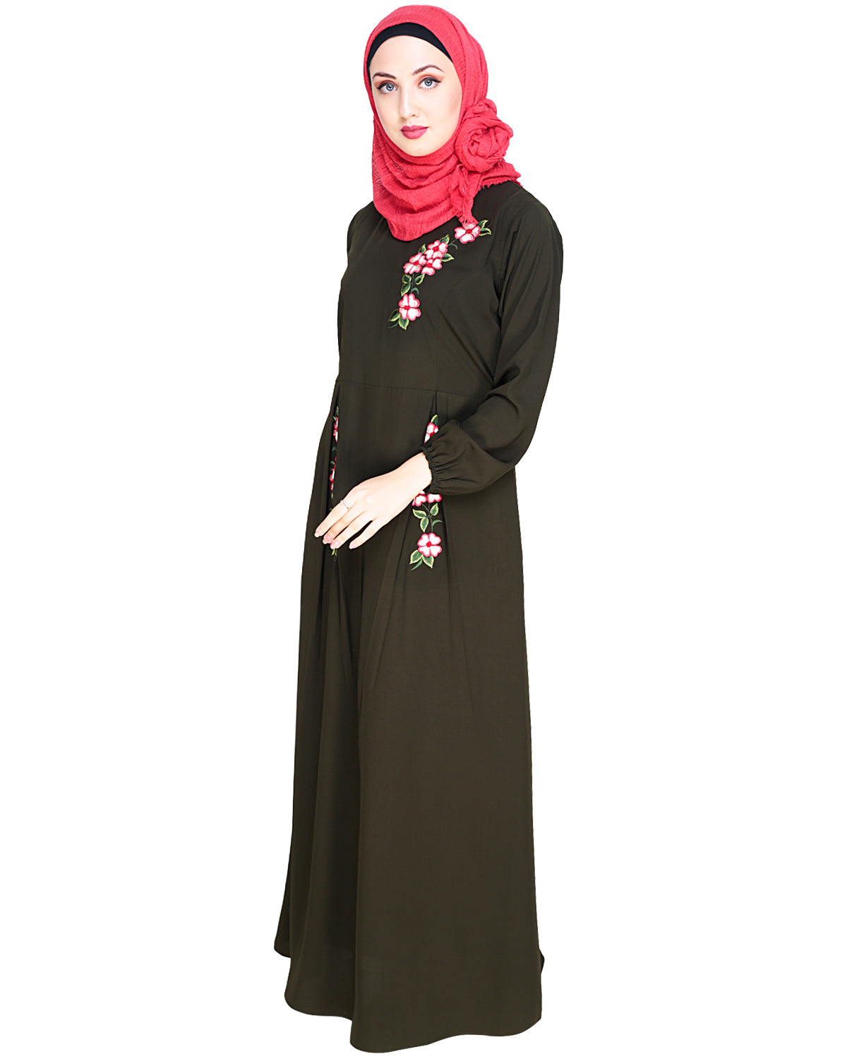Box Pleated Abaya Olive