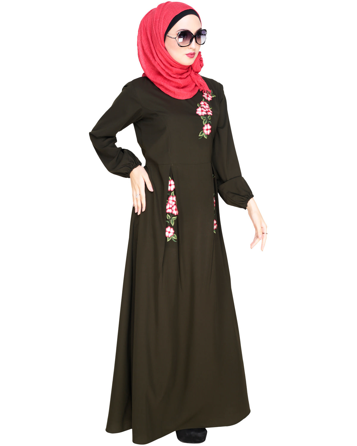 Box Pleated Abaya Olive