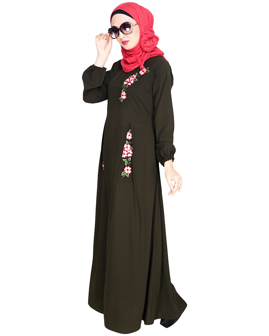 Box Pleated Abaya Olive