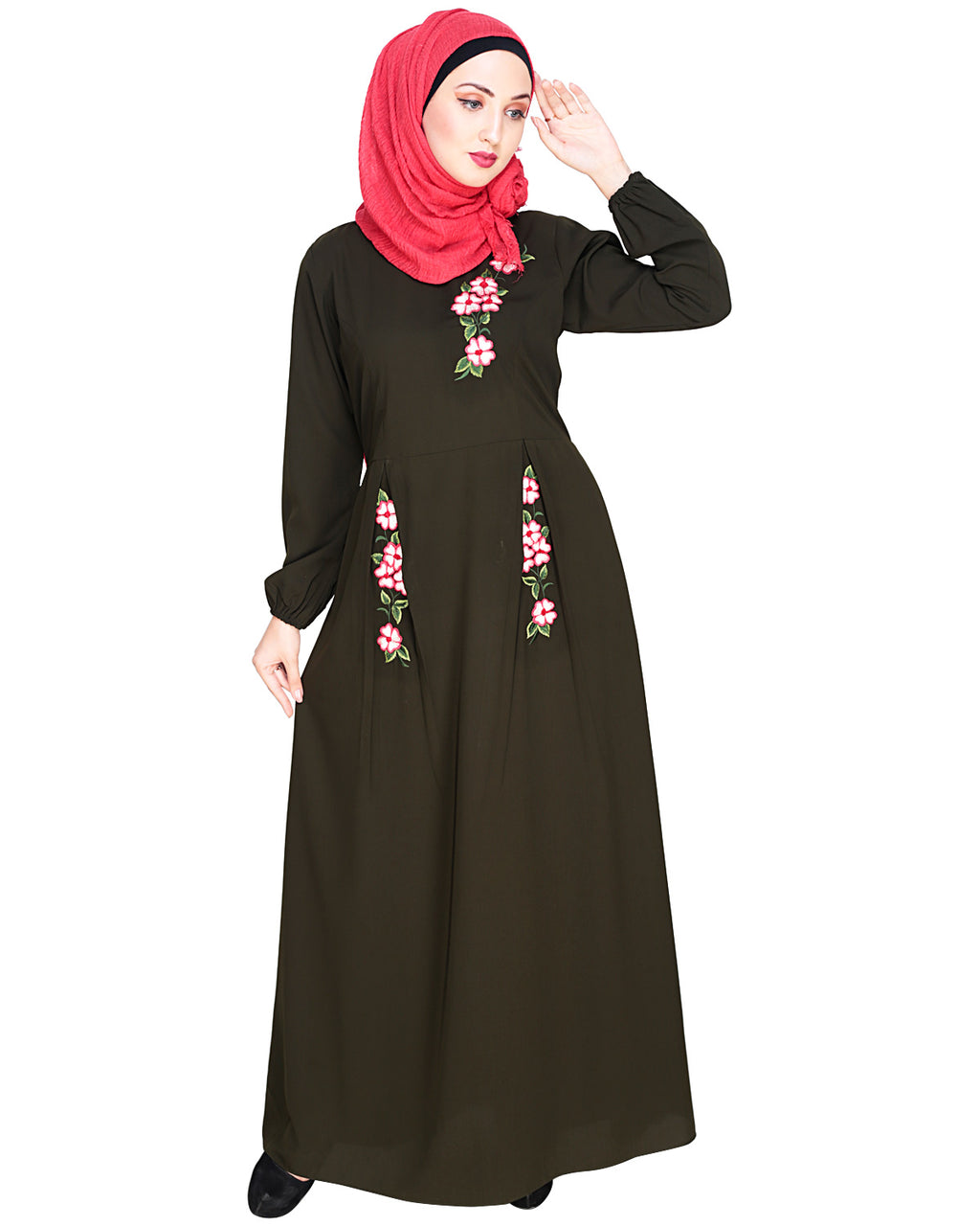 Box Pleated Abaya Olive