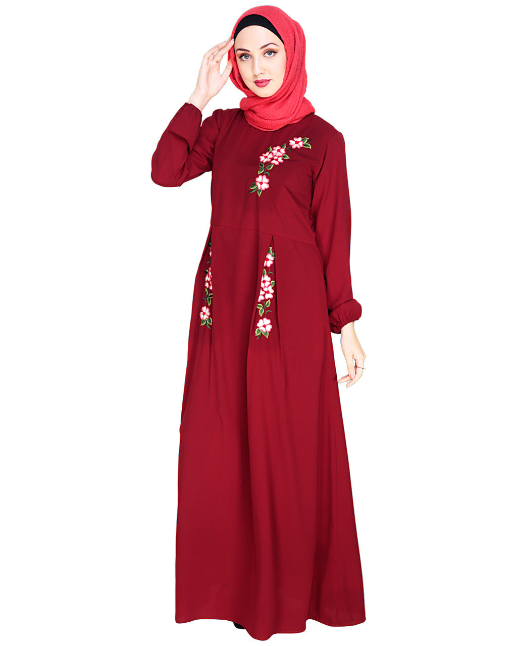 Box Pleated Abaya Wine