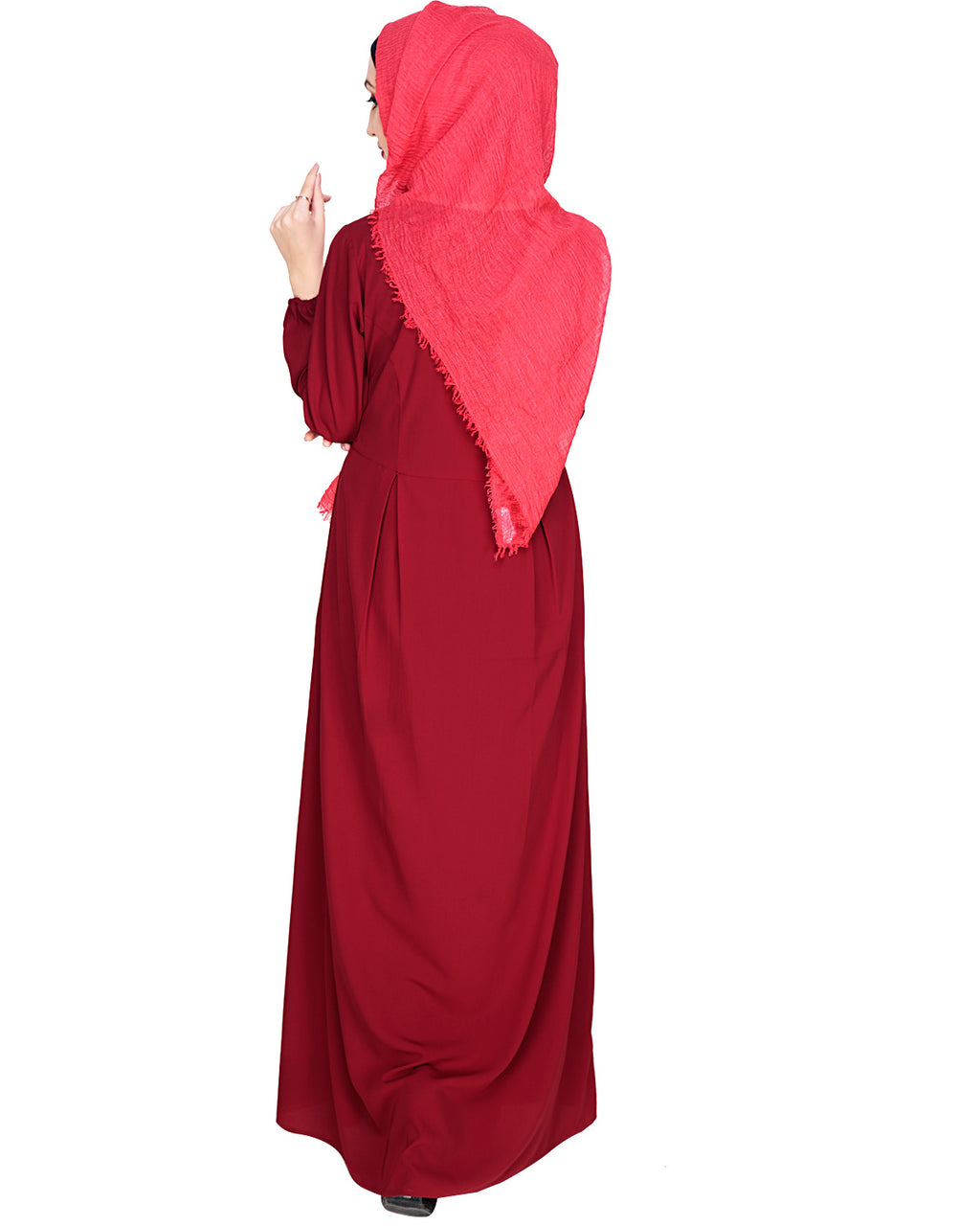 Box Pleated Abaya Wine