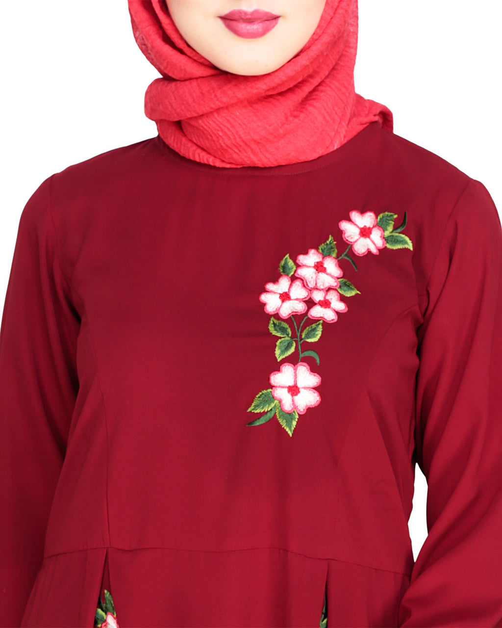 Box Pleated Abaya Wine