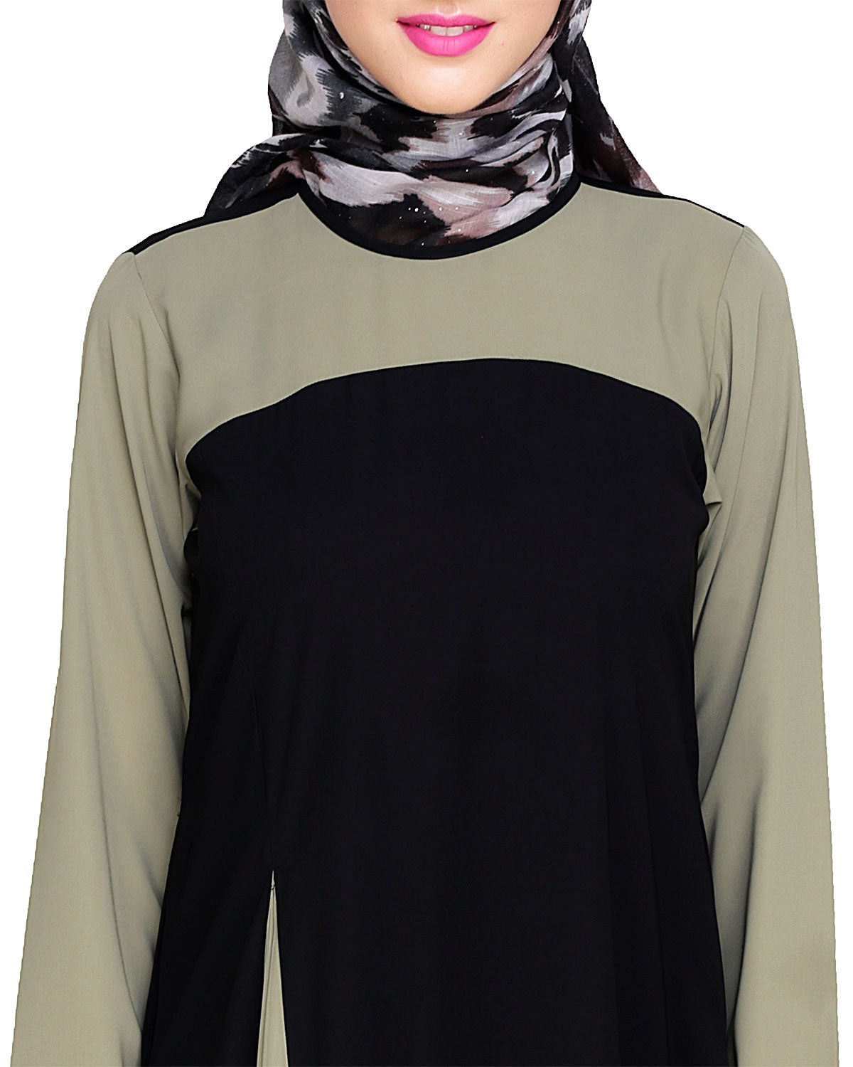 Accordion Side Pleated Abaya Olive Black