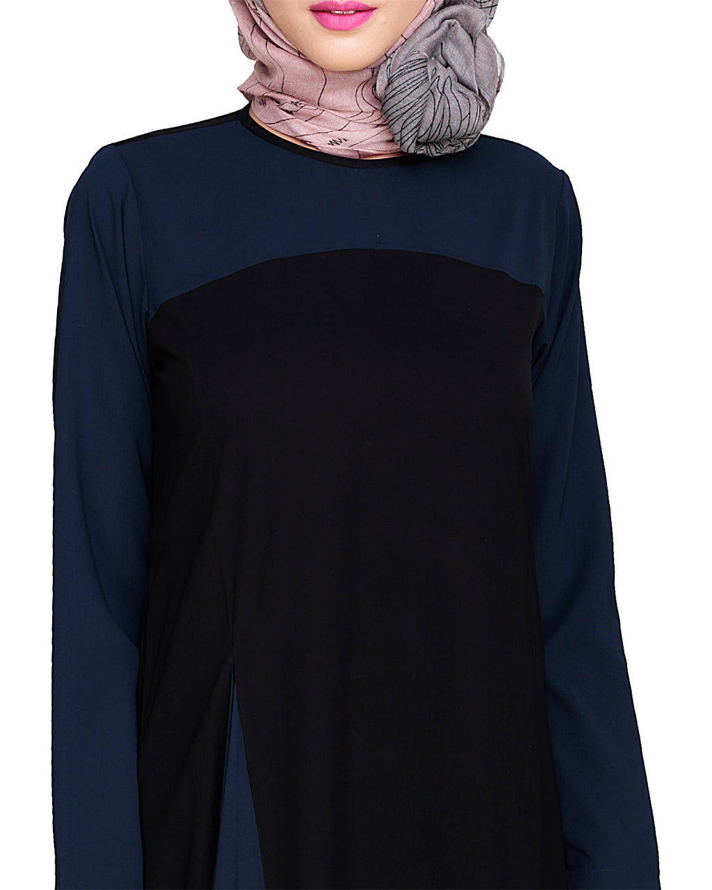 Accordion Side Pleated Abaya Navy Black