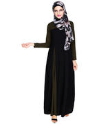 Accordion Side Pleated Abaya Olive Black