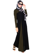 Accordion Side Pleated Abaya Olive Black