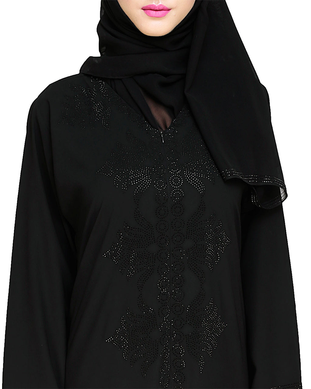 Exquisite Stone Work Stylish Black Dubai Style Abaya Black