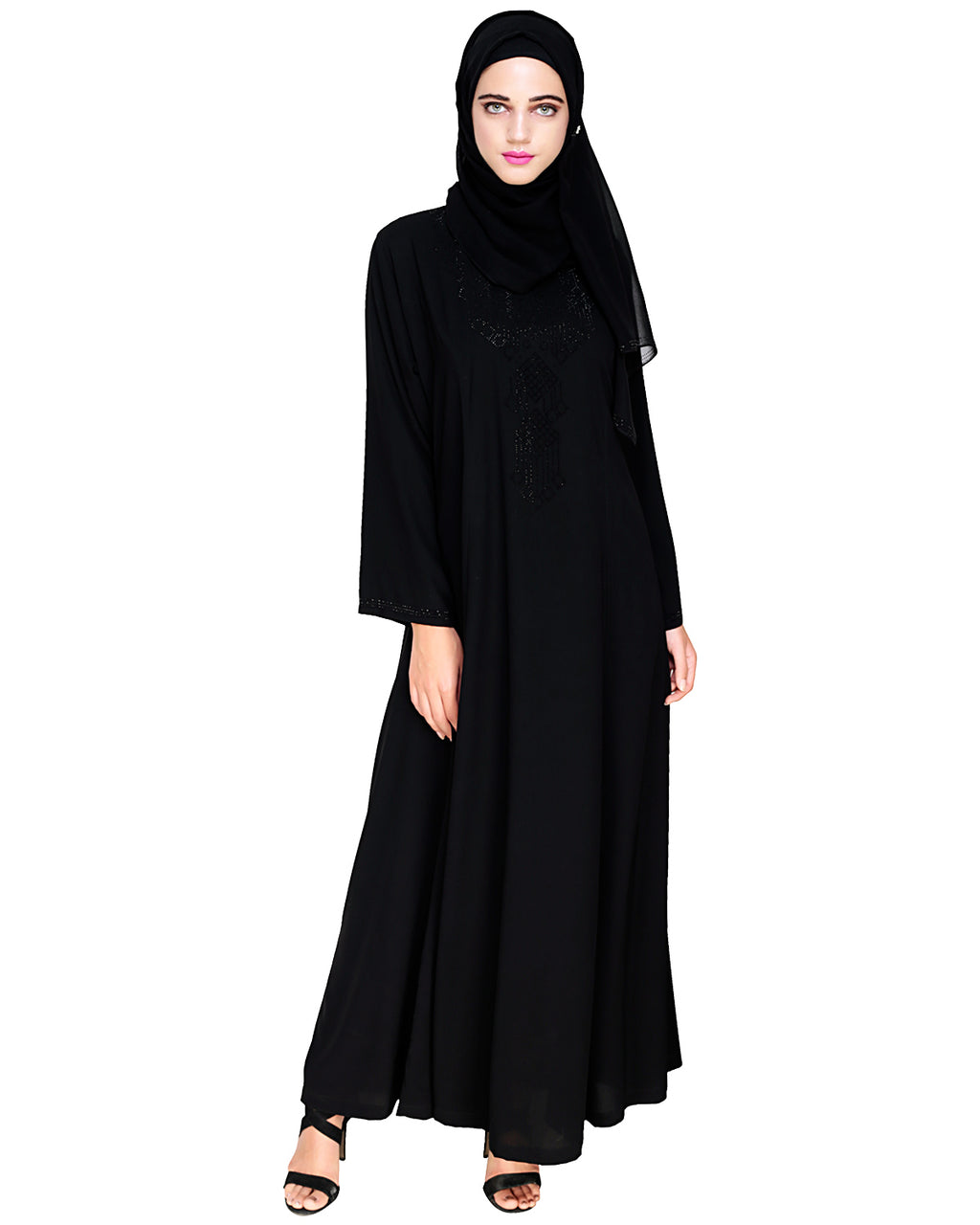 Exquisite Stone Work Dubai Style Abaya Black