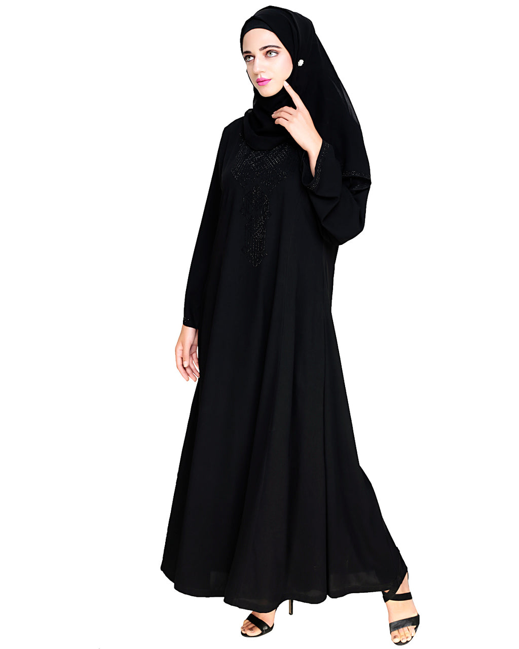 Exquisite Stone Work Dubai Style Abaya Black