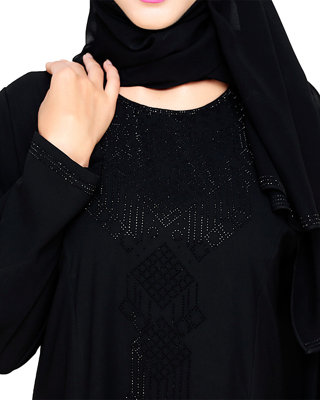 Exquisite Stone Work Dubai Style Abaya Black