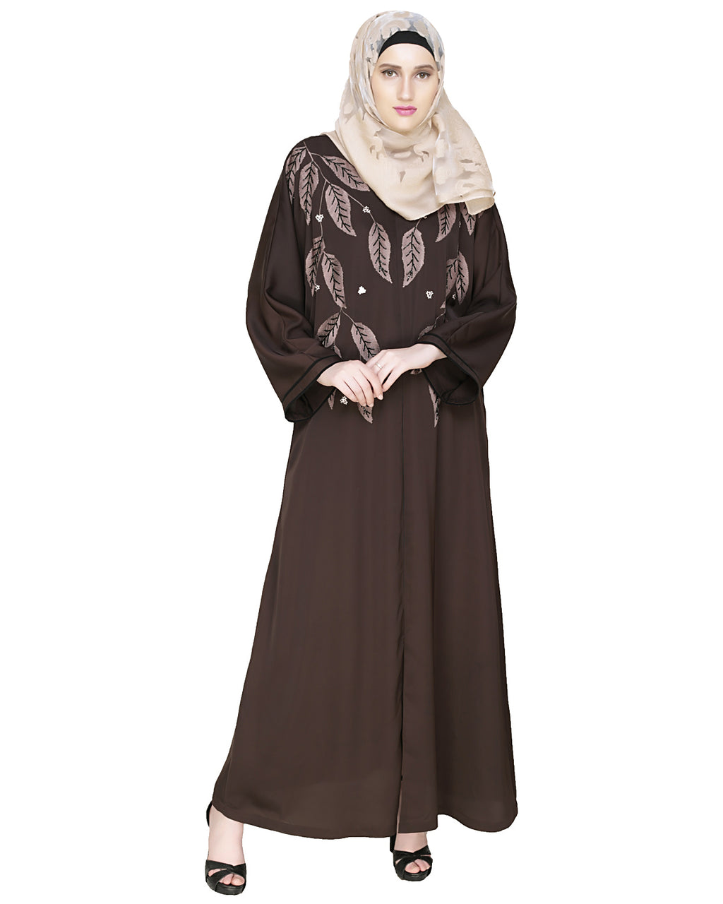 Blossomy Dubai Style Abaya Dark Brown