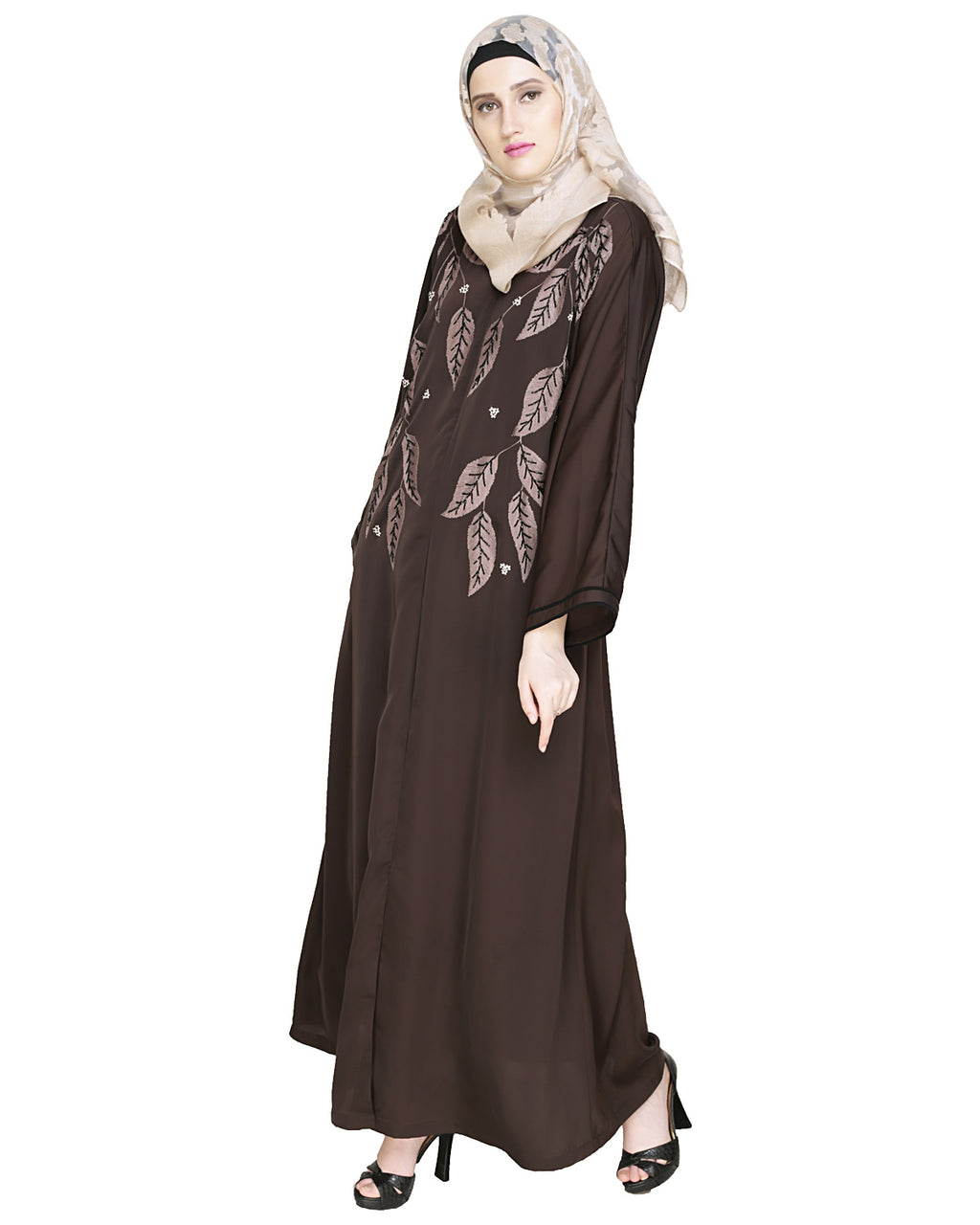 Blossomy Dubai Style Abaya Dark Brown