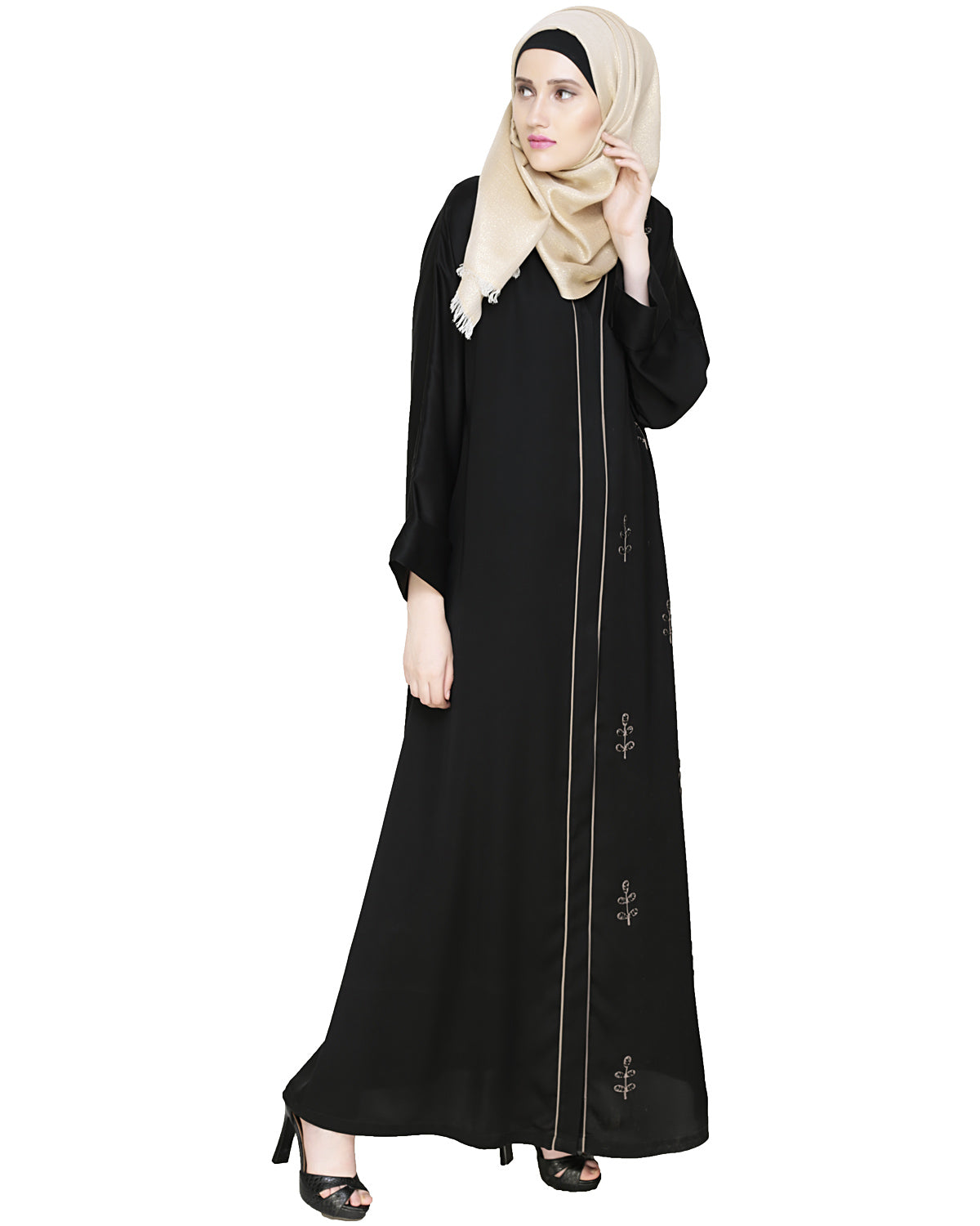 Botanic Beaded Dubai Style Abaya Oak Brown