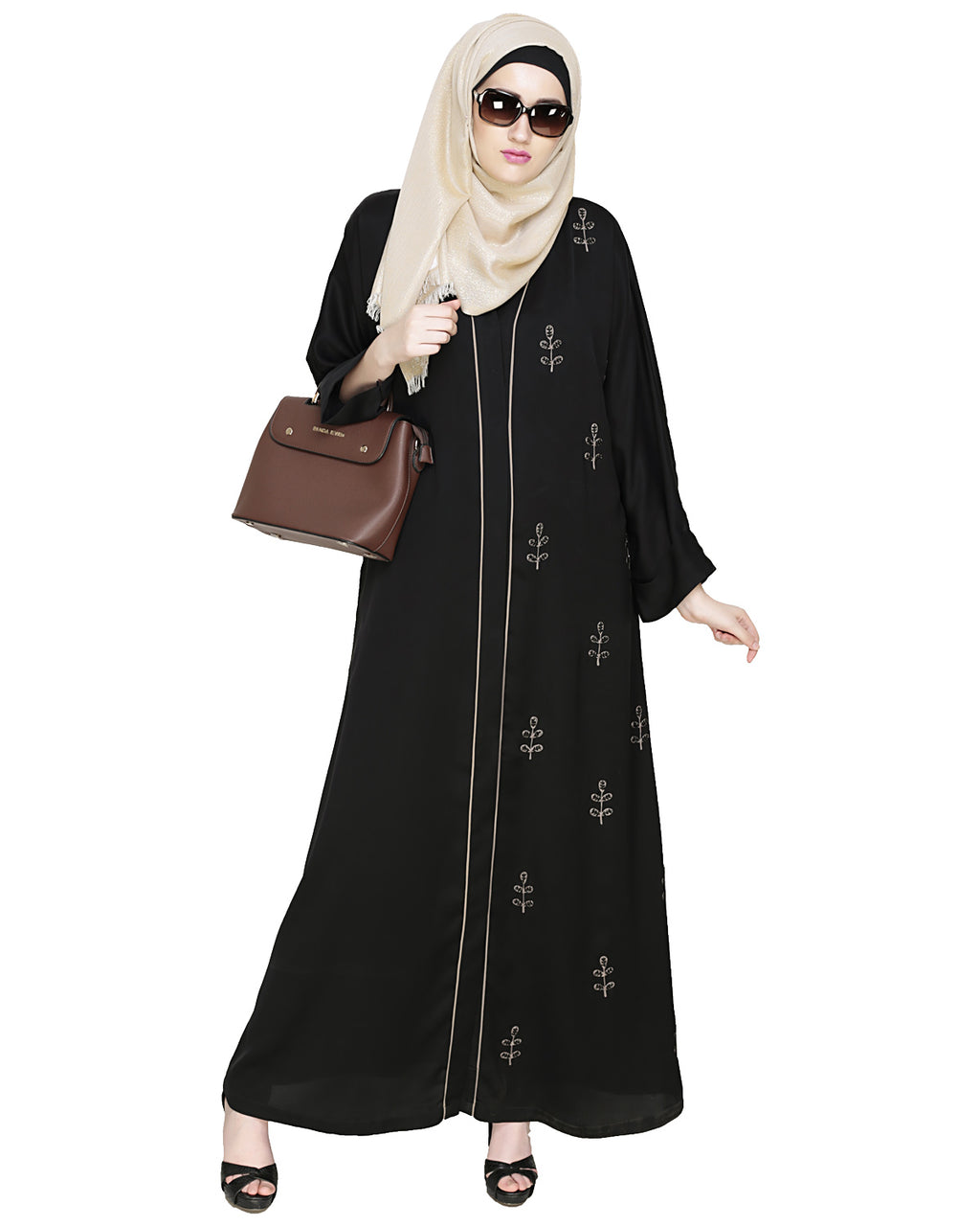 Botanic Beaded Dubai Style Abaya Oak Brown