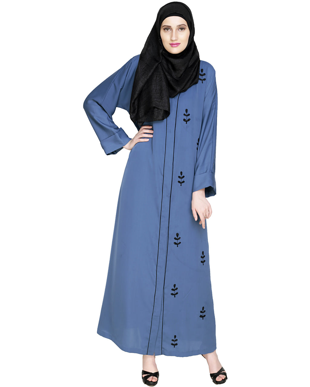 Botanic Beaded Dubai Style Abaya Blue