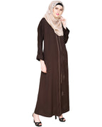 Botanic Beaded Dubai Style Abaya Oak Brown