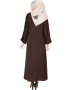 Botanic Beaded Dubai Style Abaya Oak Brown