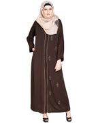 Botanic Beaded Dubai Style Abaya Oak Brown