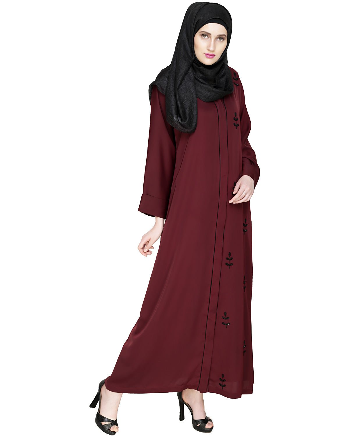 Botanic Beaded Dubai Style Abaya Oak Brown