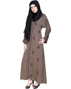 Botanic Beaded Dubai Style Abaya Oak Brown