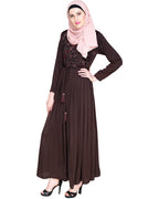 Sylvan Pleated Dubai Style Abaya Brown S