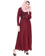 Sylvan Pleated Dubai Style Abaya Wine S