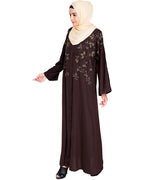 Pearl and Flora Embroidered Dubai Style Abaya Dark Brown