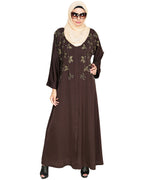 Pearl and Flora Embroidered Dubai Style Abaya Dark Brown