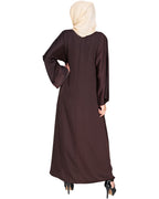 Pearl and Flora Embroidered Dubai Style Abaya Dark Brown