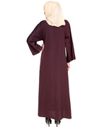 Pearl and Flora Embroidered Dubai Style Abaya Deep Wine