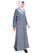 Pearl and Flora Embroidered Dubai Style Abaya Grey