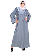 Pearl and Flora Embroidered Dubai Style Abaya Grey