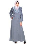 Pearl and Flora Embroidered Dubai Style Abaya Grey