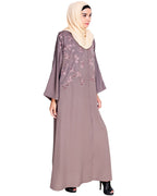 Pearl and Flora Embroidered Dubai Style Abaya Mud Brown