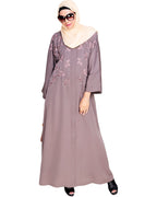 Pearl and Flora Embroidered Dubai Style Abaya Mud Brown