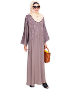 Pearl and Flora Embroidered Dubai Style Abaya Mud Brown