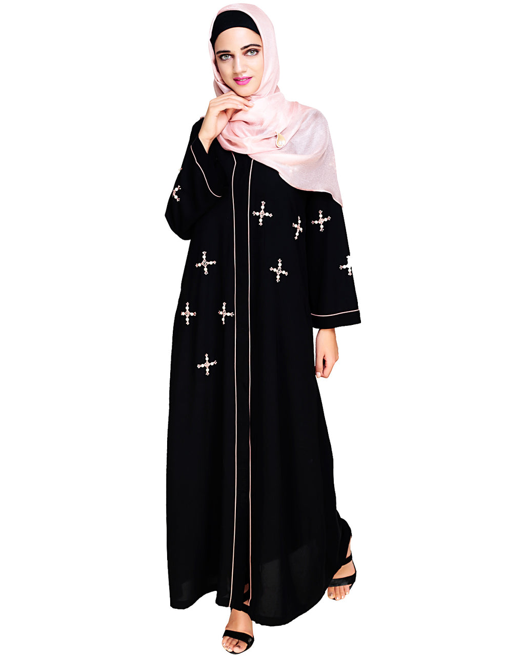 Newfangled Pearl Embroidered Abaya Black