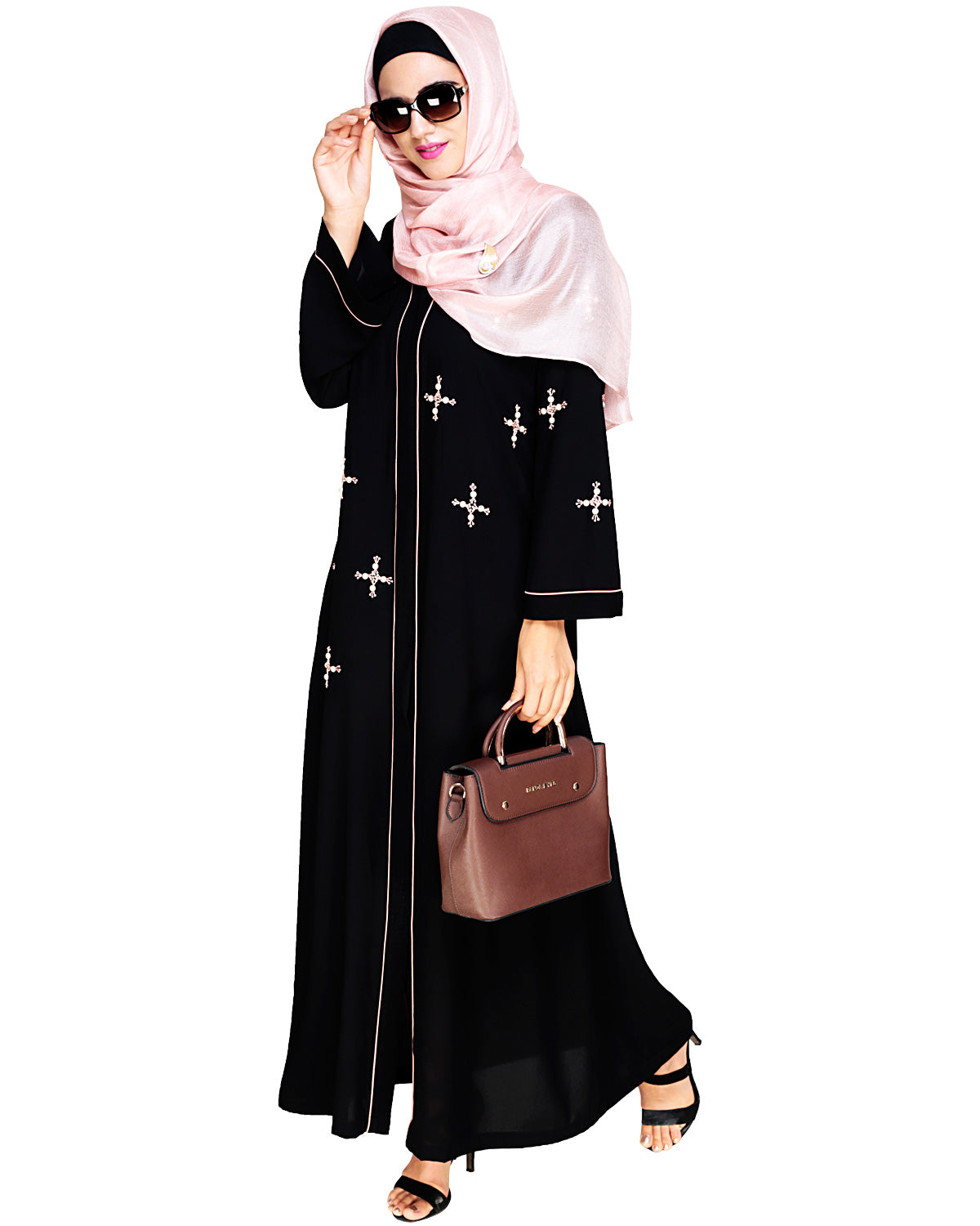 Newfangled Pearl Embroidered Abaya Black