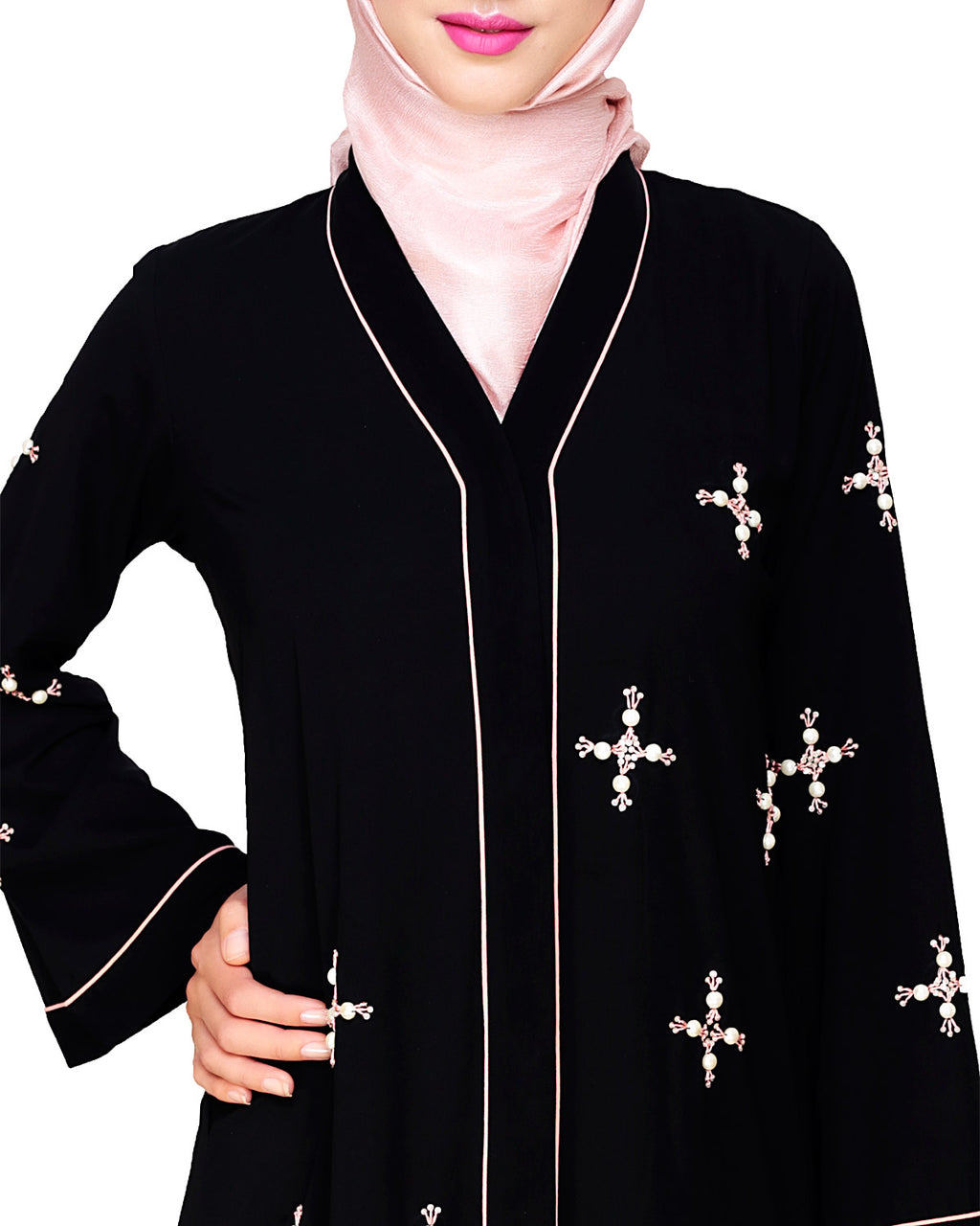 Newfangled Pearl Embroidered Abaya Black