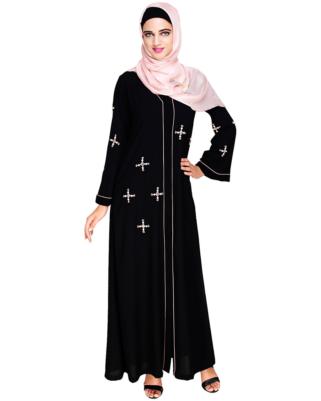Newfangled Pearl Embroidered Abaya Black