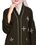 Newfangled Pearl Embroidered Abaya Olive