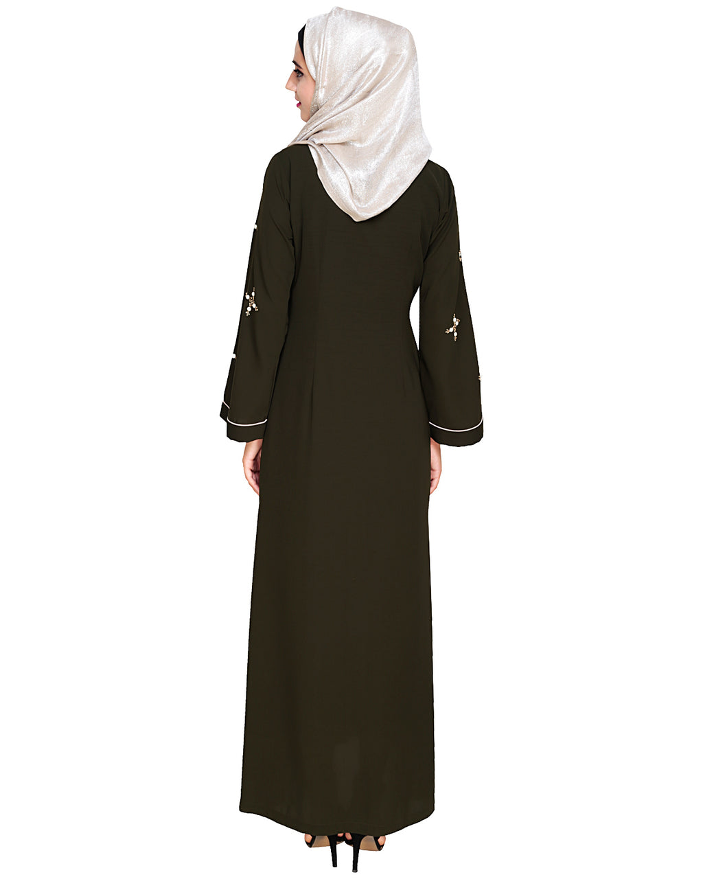 Newfangled Pearl Embroidered Abaya Olive
