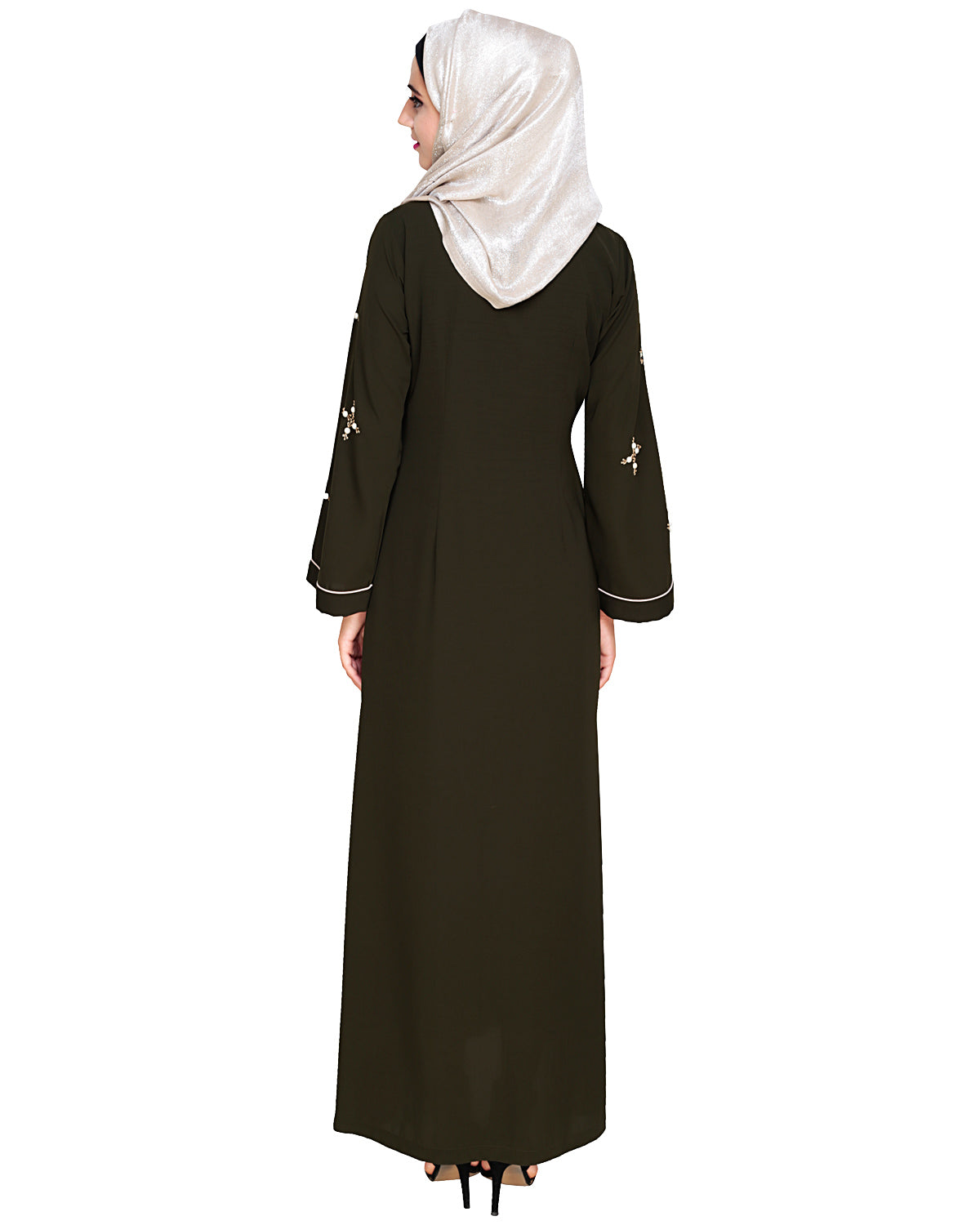 Newfangled Pearl Embroidered Abaya Olive