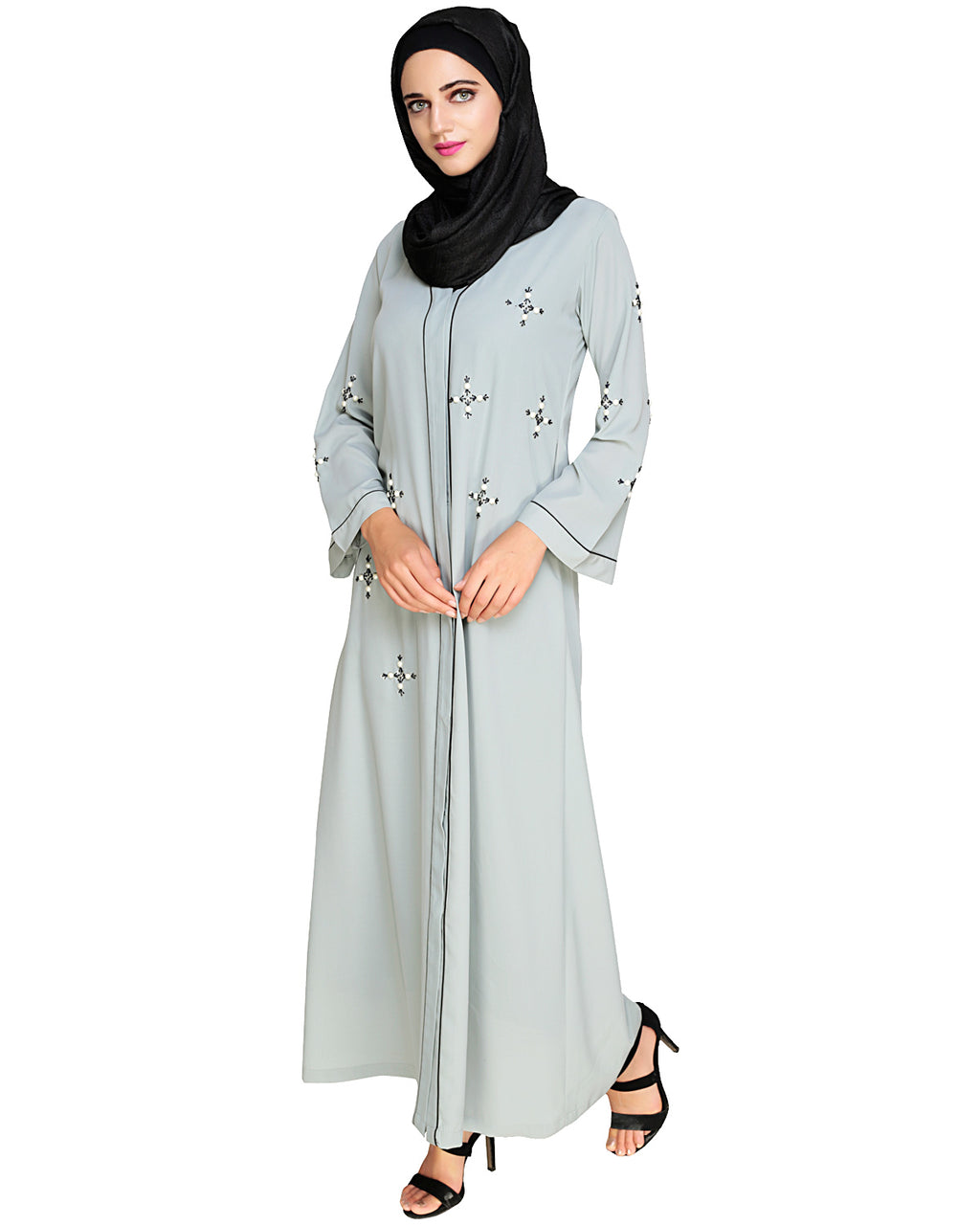 Newfangled Pearl Embroidered Abaya Sage Green