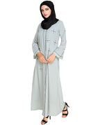 Newfangled Pearl Embroidered Abaya Sage Green